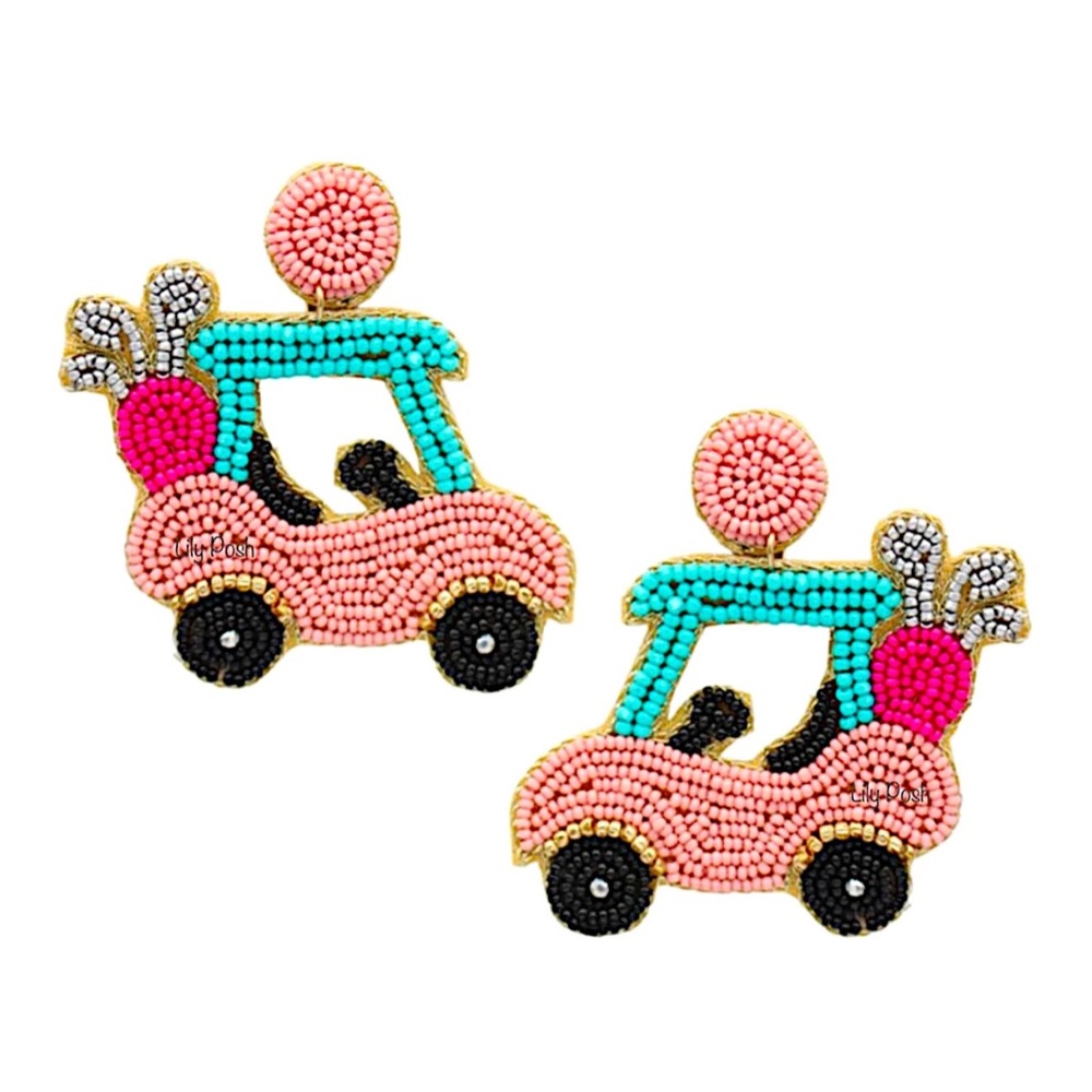 Beaded Golf Cart Earring, Golf Earring Golf Accessories